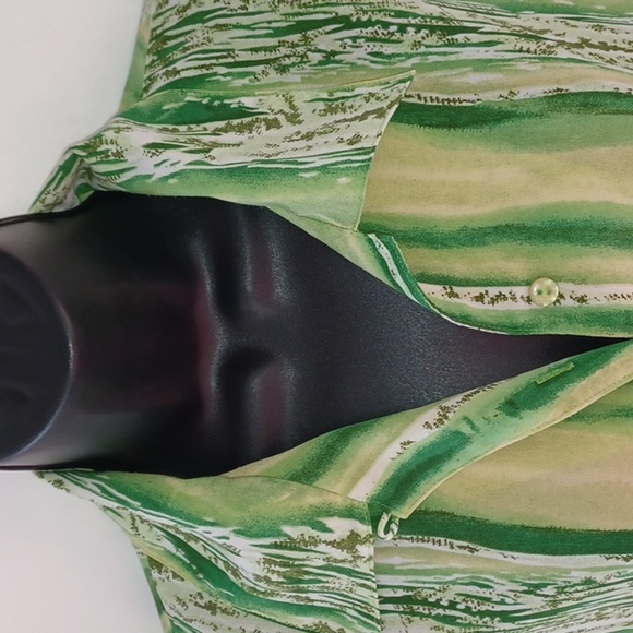 Voir Collection Vintage Animal Print Green/White Blouse L - Picture 2 of 6